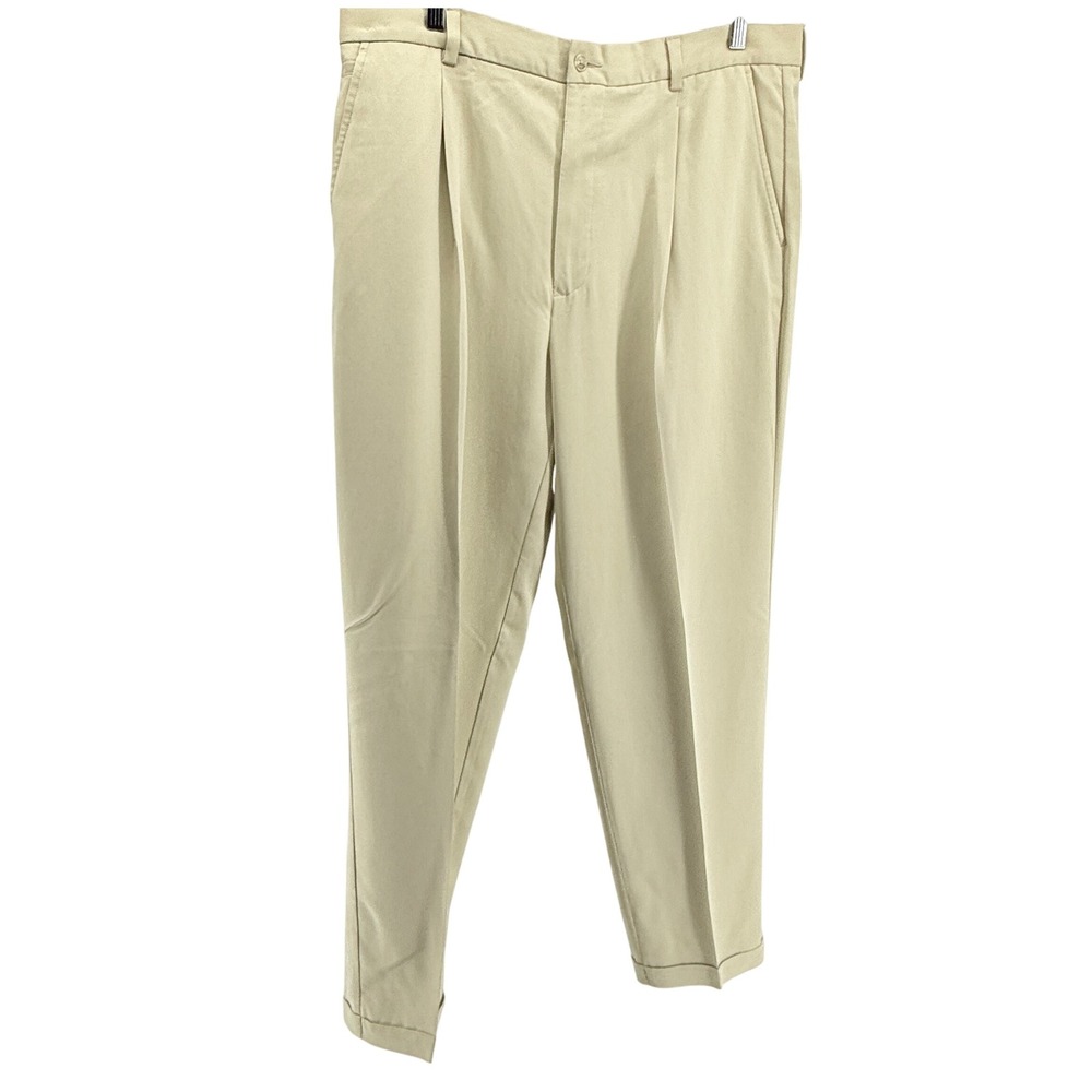 Tommy Bahama Pants Mens 38x34 Tan Beige Relaxed Pleated Straight Chino 100% Silk